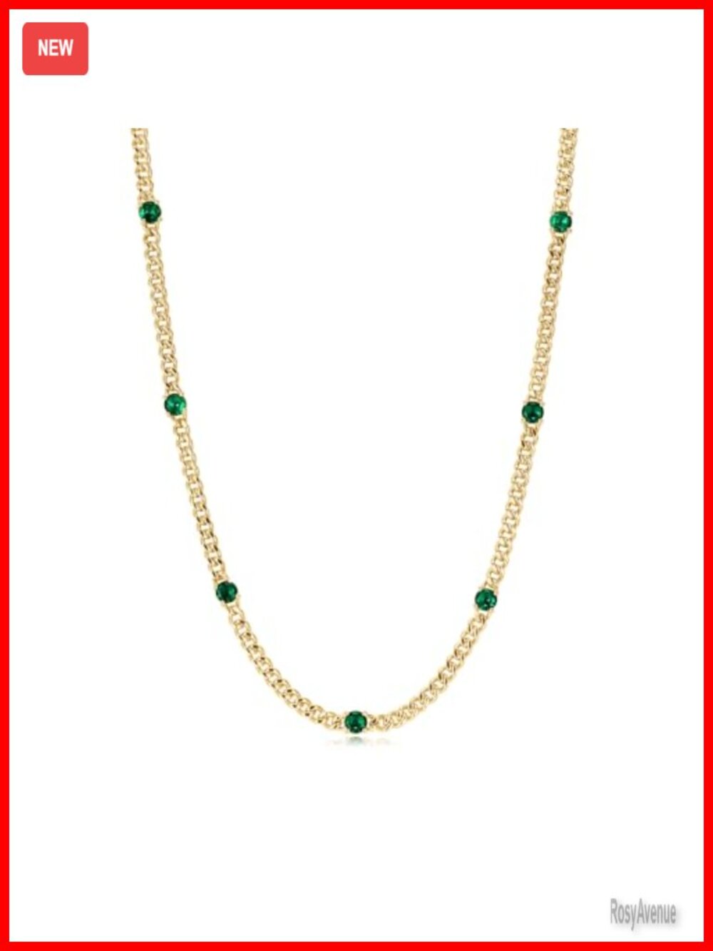Gold Plated Sterling Silver Cuban Chain Necklace Created Emerald 18"